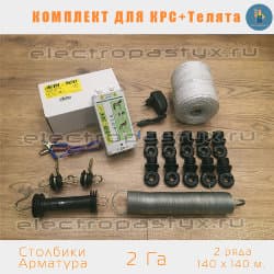 Комплект электропастух для КРС + Телята на 2 Га на Столбики из Арматуры / Верёвка